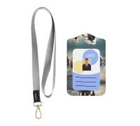 Porta badge in pelle con cordino, cavalli che corrono selvaggi nel fiume, porta documenti in pelle, per personale, insegnanti e studenti