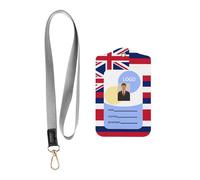 Porta badge in pelle con cordino, porta badge in pelle con bandiera delle Hawaii, porta badge in pelle per personale, insegnanti e studenti