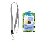 Porta badge in pelle con cordino, porta badge in pelle con due panda felici, porta documenti in pelle per personale, insegnanti e studenti