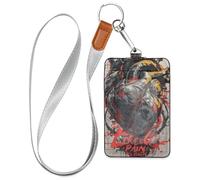 Porta badge in pelle con disegno a cuore umano in stile graffiti Love&Pain con cordino e capacità di 3 carte d'identità e porta carte per ufficio Shcool ospedale e patente di guida