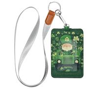 Porta badge in pelle con gnomi di San Patrizio con cordino e porta documenti di identità per ufficio Shcool ospedale e patente di guida