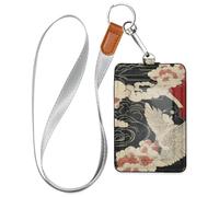 Porta badge in pelle con motivo angelo, con cordino e porta carte d'identità con capacità di 3 carte d'identità, per ufficio, scuola, chiavi dell'hotel, carte pass