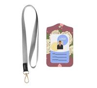 Porta badge in pelle con rosa bianca dell'amore. Porta badge in pelle con cordino, custodia per carte di credito stampata su entrambi i lati, per ufficio e lavoro
