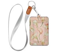 Porta badge in pelle di calla Lily Peach con cordino e porta carte di credito per ufficio Shcool ospedale e patente di guida