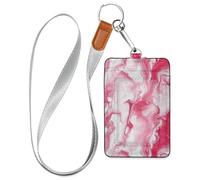 Porta badge in pelle effetto marmo con cordino e porta carte d'identità con capacità di 3 carte, per impiegati, infermieri, insegnanti, studenti