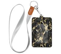 Porta badge in pelle effetto marmo irregolare, con cordino e capacità di 3 carte d'identità, per impiegati, infermieri, insegnanti, studenti