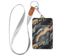 Porta badge in pelle nera e oro effetto marmo con cordino e capacità di 3 carte d'identità, per impiegati, infermieri, insegnanti, studenti