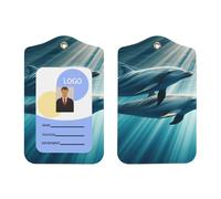 Porta badge in pelle sintetica con delfini, nuoto subacqueo, con cordino, porta badge verticale per Ofiice