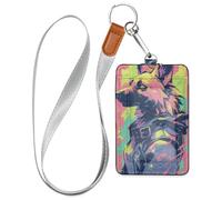 Porta badge in pelle stile graffiti con cane pastore tedesco, carino, con cordino e 3 carte di credito, per ufficio, ospedale e patente di guida