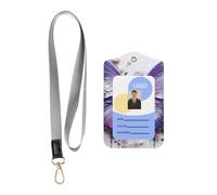 Porta badge in pelle viola con farfalla dipinto a olio. Porta badge in pelle con cordino, custodia per carte di credito stampata su entrambi i lati, per ufficio e lavoro