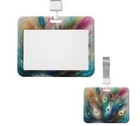 Porta badge in plastica con bobina per badge verticale, astratto, belle piume, porta badge con cordino, targhette per nome, chiavi, badge da lavoro, clip per infermiere, insegnanti, ufficio
