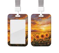 Porta badge in plastica impermeabile con cordino Bellissimo campo di girasole tramonto Porta carte d'identità Protezione verticale per badge Bobina per badge da lavoro Porta badge per ufficio medico