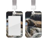 Porta badge in plastica impermeabile con cordino marrone Seal on The Rock Porta carte d'identità Protezione verticale per badge Bobina per badge da lavoro Porta badge per lavoro ufficio medico