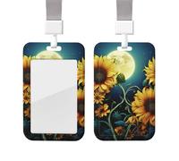 Porta badge in plastica impermeabile con cordino Moonlight Sunflower Pattern ID Card Holder Vertical Card Protector Badge Reel Work Badge Sleeve Name Tag Holder per lavoro Ufficio Medico Infermiere