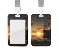 Porta badge in plastica impermeabile con cordino Nave nel lago Tramonto Porta carte d'identità Protezione verticale per badge Bobina per badge da lavoro Porta badge per lavoro Ufficio Medico