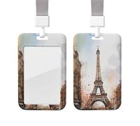 Porta badge in plastica impermeabile con cordino Porta carte d'identità ad acquerello Parigi Porta carte d'identità verticale Protezione per badge Bobina per badge da lavoro Porta badge per lavoro