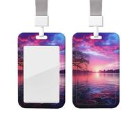 Porta badge in plastica impermeabile con cordino viola tramonto sull'acqua Porta carte d'identità Protezione verticale per badge Bobina per badge da lavoro Porta badge per lavoro ufficio medico