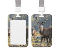 Porta badge in plastica per carte d'identità, porta carte d'identità verticale con cordino natura animali selvatici cervi porta badge targhette portachiavi badge da lavoro clip per infermiera