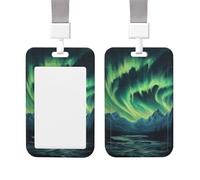 Porta badge in plastica per carte d'identità, supporto verticale per carte d'identità con cordino, porta badge notturno Aurora settentrionale, targhette con nome, chiavi, badge da lavoro, clip per
