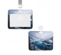 Porta badge in plastica per carte d'identità, verticale, con cordino, montagne invernali, scena innevata, targhette per nome, chiavi, badge da lavoro, per infermiere, insegnanti, carte di credito