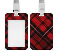 Porta badge in plastica rigida a quadri rosso e nero, custodia protettiva per nome, chiavi, carte d'identità, carte di credito e chiavi di prossimità