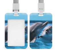 Porta badge in plastica rigida con due delfini nell'acqua, custodia protettiva per carte d'identità e carte di credito e chiavi di prossimità