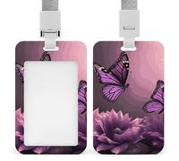 Porta badge in plastica rigida con fiori 3D e farfalla viola, custodia protettiva per nome, chiavi, carte d'identità, carte di credito e chiavi di prossimità