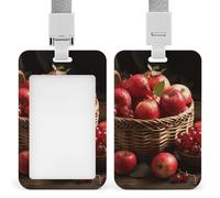 Porta badge in plastica rigida con frutto rosso in un cestino, custodia protettiva per nome, chiavi, carte d'identità, carte di credito e chiavi di prossimità