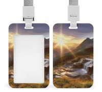 Porta badge in plastica rigida con paesaggio con montagna e alba, custodia protettiva per nome, porta carte d'identità, carte di credito e chiavi di prossimità