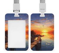 Porta badge in plastica rigida con paesaggio tramonto, custodia protettiva per nome, porta carte d'identità, carte di credito e chiavi di prossimità