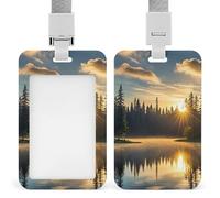 Porta badge in plastica rigida con scritta "Sunrise on the Lake", custodia protettiva per carte d'identità, carte di credito e chiavi di prossimità