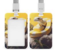 Porta badge in plastica rigida giallo e bianco con pitone, custodia protettiva per nome, chiavi, carte d'identità, carte di credito e chiavi di prossimità