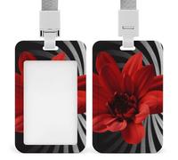 Porta badge in plastica rigida, motivo floreale, per carte d'identità, carte di credito e chiavi di prossimità, colore: rosso