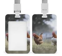 Porta badge in plastica rigida, motivo: pollo sull'erba, custodia protettiva per nome, chiavi, carte d'identità, carte di credito e chiavi di prossimità