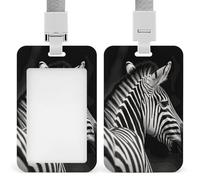 Porta badge in plastica rigida, motivo zebrato, colore bianco e nero, custodia protettiva per nome, chiavi, carte d'identità, carte di credito e chiavi di prossimità