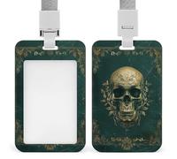 Porta badge in stile gotico vittoriano con teschio umano goffrato in oro, clip retrattile, porta carte di credito, badge con nome, per lavoro, ufficio, dottore, infermiere