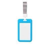 Porta badge in tinta unita azzurro. Porta badge scorrevole con cordino, custodia per carta d'identità stampata