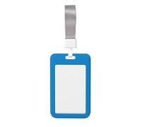 Porta badge in tinta unita blu. Porta badge scorrevole con cordino, custodia per carta d'identità stampata