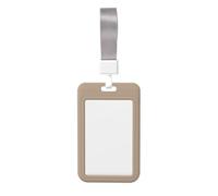 Porta badge in tinta unita marrone chiaro. Porta badge scorrevole con cordino, custodia per carta d'identità stampata