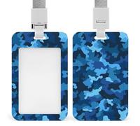 Porta badge mimetico blu con fessura push-pull e cordino, porta badge verticale in plastica impermeabile, portadocumenti da viaggio portatile, protezione per badge rimovibile