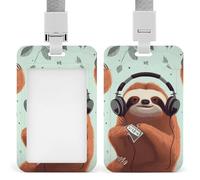 Porta badge musicale con simpatico bradipo con cordino, cordino staccabile, custodia protettiva verticale per carte d'identità, porta badge multiuso per ufficio, insegnanti, infermieri