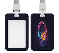 Porta badge musicale sfumato di colore trasparente con cordino staccabile Custodia verticale in plastica rigida protegge carte d'identità di lavoro carte di credito per ufficio fabbrica