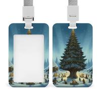 Porta badge natalizio con albero dei cartoni animati, con cordino, impermeabile, porta carte d'identità, per lavoro, ufficio, insegnante, infermiera