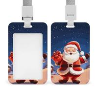 Porta badge natalizio con Babbo Natale con cordino, cordino staccabile, custodia protettiva verticale per carte d'identità, porta badge multiuso per ufficio, insegnante, infermiera