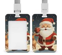 Porta badge natalizio con Babbo Natale, con fessura push-pull e cordino, porta badge verticale in plastica impermeabile, portadocumenti da viaggio portatile, protezione per carte rimovibile