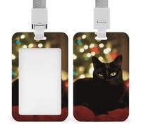 Porta badge natalizio con gatto nero scorrevole porta badge verticale protezione badge per cordino impermeabile porta targhetta nome manica per dottore, insegnante, infermiera