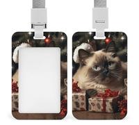 Porta badge natalizio con gatto siamese, con cordino staccabile, design impermeabile, per ufficio, posto di lavoro