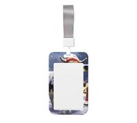 Porta badge natalizio con mucca da neve, con cordino, verticale, in plastica rigida, con finestra trasparente, impermeabile, custodia protettiva per carte di credito, per donne e uomini