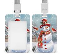 Porta badge natalizio con pupazzo di neve e uccellini con cordino staccabile, protezione verticale in plastica resistente, per insegnanti, infermieri, ufficiali, personale di sicurezza