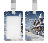 Porta badge natalizio invernale con scena felice con cordino impermeabile porta carte d'identità per lavoro, ufficio, insegnante, infermiera